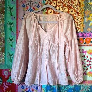 DAZY Lyocell Mix Pink Long Sleeve Blouse W/Button Front Size Small